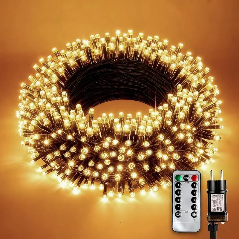 Sanweyter 20M Luces Arbol Navidad, 200LEDS Luces de Navidad Exterior Interior con Control Remoto, Blanco Cálido Guirnalda Luminosas Decoracion con 8 Modos para Jardín Boda Fiesta Casa Árbol — Luces Navidad