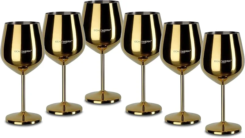 Visita la tienda de ECHTWERK ECHTWERK copas de vino de acero inoxidable inastillables, juego de copas de vino, copa de vino tinto, copas de cata de vino, copas de cóctel, robustas, irrompibles, Edición Oro, 6pcs, 21x 7, 3cm, 0, 5L — Vino y mesa festiva