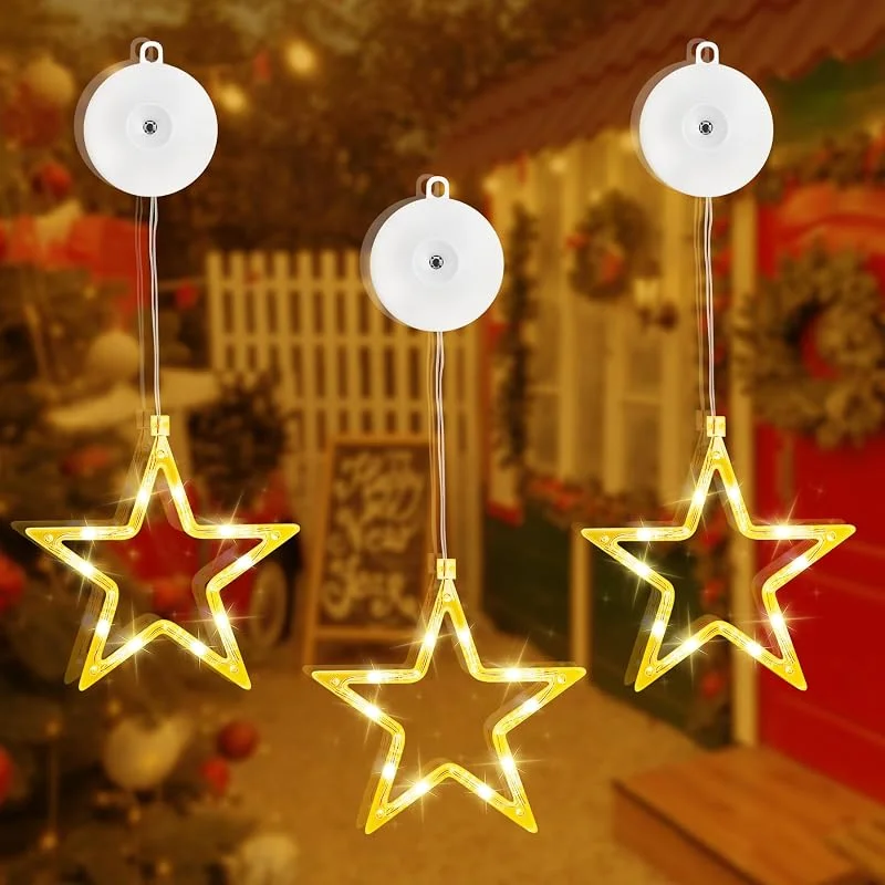 Visita la tienda de Aourow Aourow 3 estrellas LED para ventana de Navidad, luz blanca cálida, iluminación para ventana con temporizador, decoración navideña, estrellas, funciona con pilas, ideal para ventanas, puertas de — Decoracion Navidad