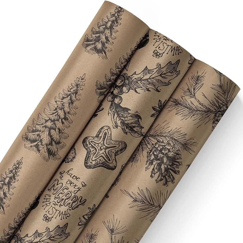Visita la tienda de SHUCHING SHUCHING Papel de Regalo Navidad Negro Vintage, 43cm x 3m, 3 Rollos — Envoltorio regalo