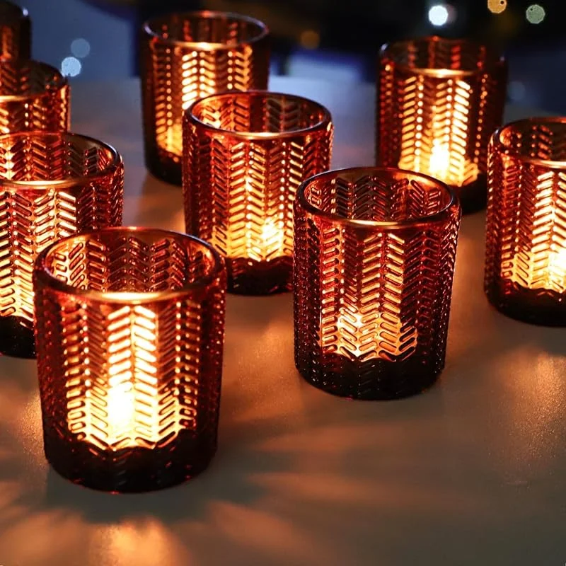 Vohocandle 12 portavelas de cristal ámbar con dientes de trigo, vasos de velas de té — Adviento y mesa