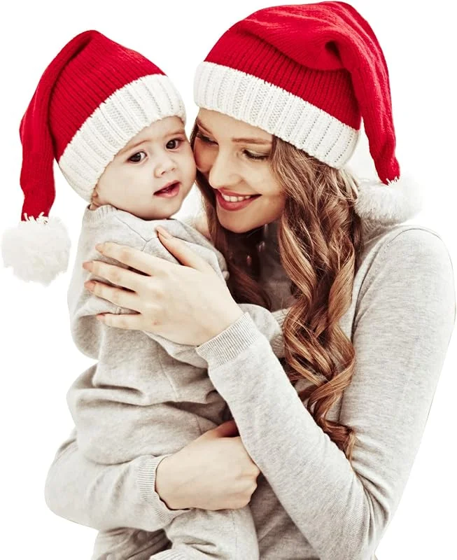 Winmany Sombrero Navidad a Juego la Familia Madre y el bebé Gorro Punto Navidad Padre-Niño Pom Beanie Sombrero Invierno Calentador Santaa Sombreros Crochet — Ropa Navidad
