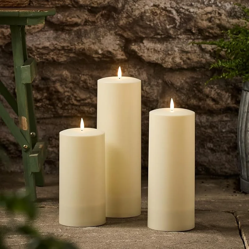 Visita la tienda de Lights4fun Lights4fun TruGlow® Juego de 3 Velas Solares LED Sin Llama Resistente al Agua Impermeable Decoración para Exteriores — Cena a la luz de velas