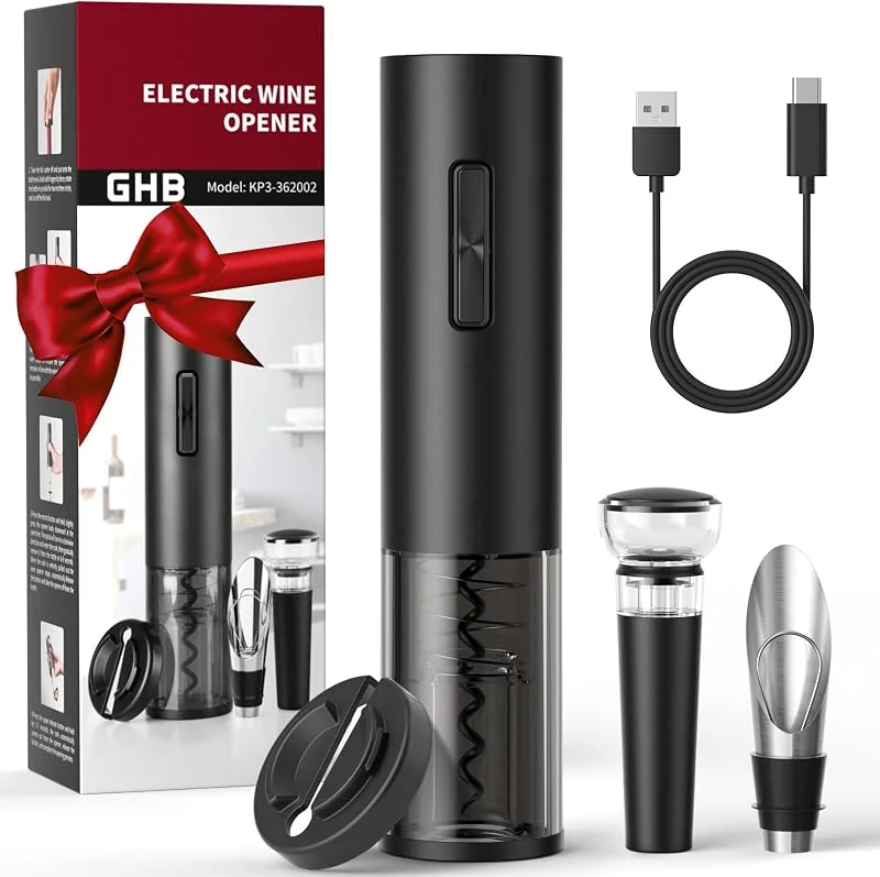 Visita la tienda de GHB GHB Sacacorchos Eléctrico Abridor de Botellas Recargable con Cortador de Papel, Vertedor, Tapón de Vacío, Aerator, Anillo de Vino — Vino y mesa festiva