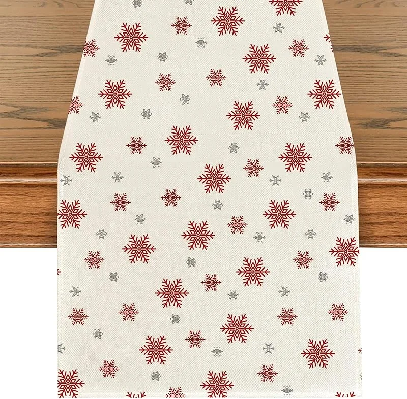 Coolgaga Camino de Mesa Navidad Lino Copos de Nieve Mantel Decoración de Mesa de Halloween para Invierno Fiestas en Casa para Sala Interior Exterior Festival 40 x 180cm, Rojo — Hogar y cocina