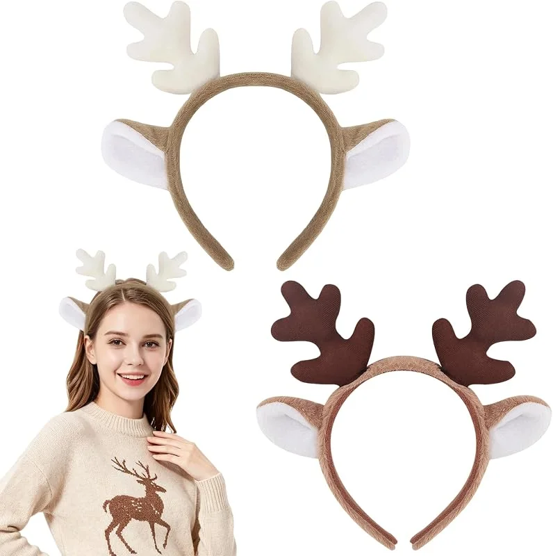 XULIDEONG Diadema Reno Navidad, 2 Piezas Cuernos de Reno Diadema, Christmas Headbands, Reindeer Headband, Orejas de Animales, Accesorios para Disfraz de Ciervo, para Halloween, Navidad y Carnaval — Ropa Navidad