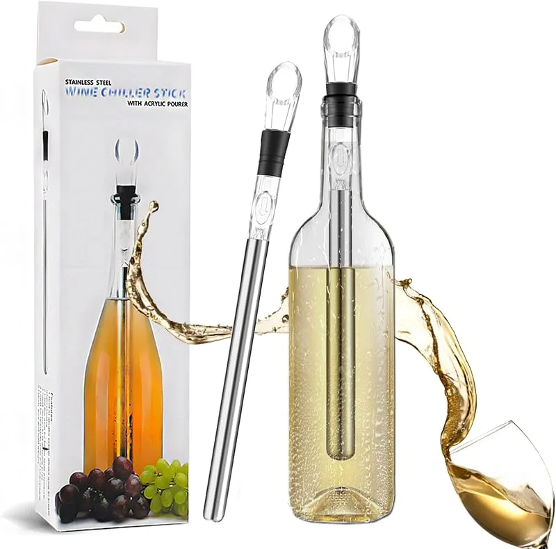 JIEYUCHU Enfriador Botellas Vino, Enfriador Botellas Vino de Acero Inoxidable, Accesorios de Vino con Varilla de Enfriamiento y Vertedor, Regalos Amantes del Vino — Vino y mesa festiva
