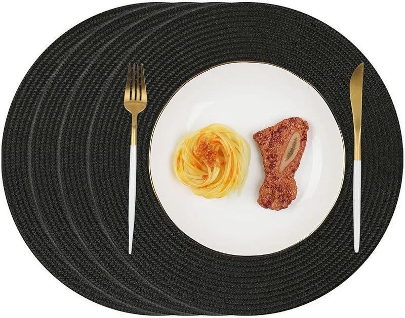 Visita la tienda de Homcomodar Homcomodar Juego de 4 Manteles Individuales Redondos de Algodón 34cm Negro Trenzado Antideslizante Salvamanteles Lavables Resistente al Calor para la Mesa de Comedor — Hogar y cocina