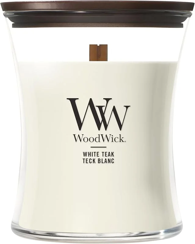 Visita la tienda de Woodwick WoodWick Vela perfumada hourglass mediana, Teca blanca, con mecha crepitante, Tiempo de combustión: hasta 60 horas En la playa — Cena a la luz de velas