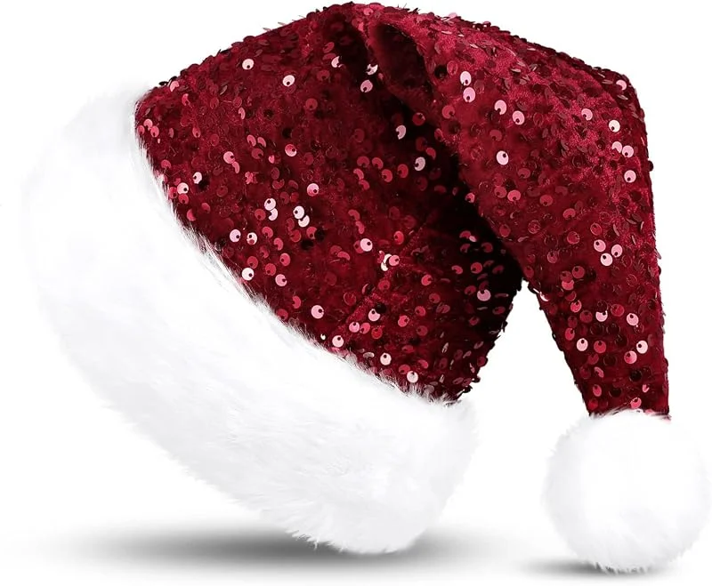 Visita la tienda de KONVINIT KONVINIT Gorro Navidad, Gorro de Navidadon Lentejuelas, Cálido Gorro de Navidad para adultos, Gorro Navideño y Sombrero de Santa Claus, Gorro brillante para navidad — Ropa Navidad