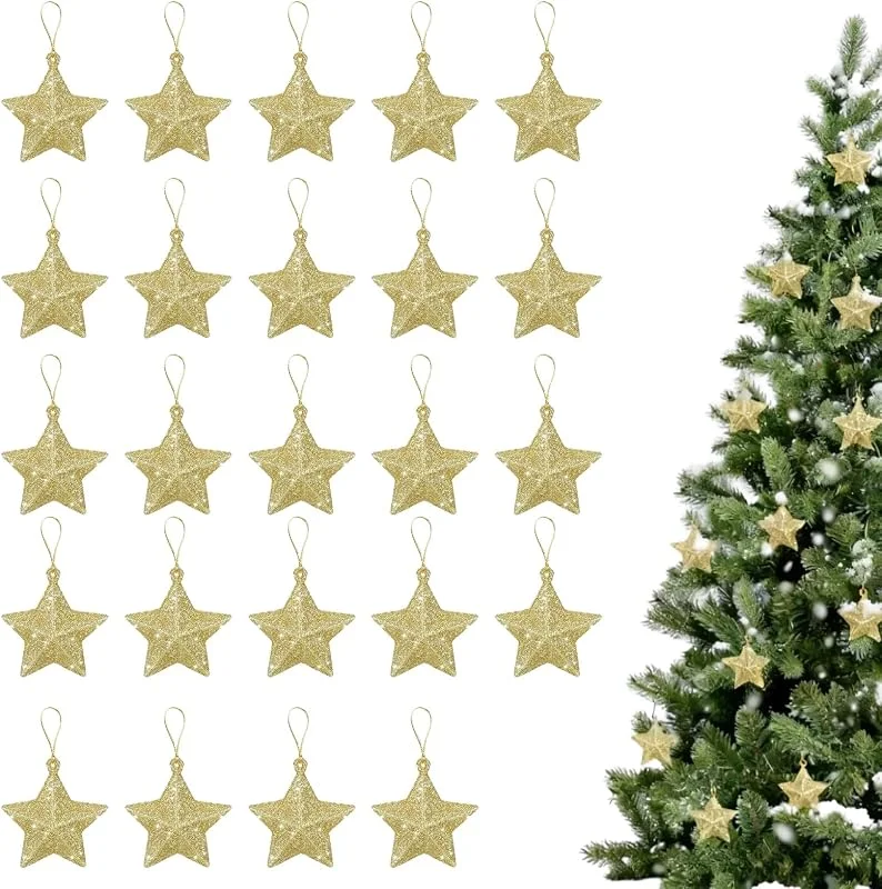 SEPWGUMD 24 Unidades Adornos para árbol de Navidad con Estrellas Doradas, Decoraciones navideñas, Estrellas Doradas 5 cm Adornos árbol de Navidad Ligeros Brillantes para Fiestas y hogar — Decoracion Navidad
