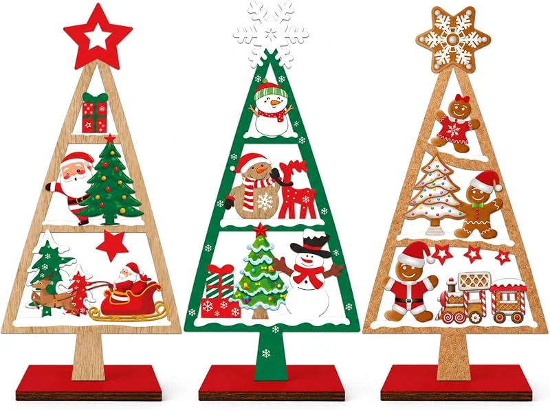 Domefahaso Set de 3 árboles de Navidad de Madera para Adorno de Mesa — Decoracion Navidad