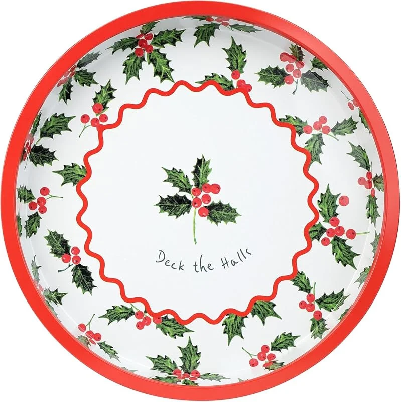 Visita la tienda de Talking Tables Talking Tables Bandeja Redonda para Servir con diseño de Acebo de Navidad para té, café, Bebidas, Alimentos, sándwiches, decoración Festiva, diseño de vajilla de Navidad, 30 cm, Verde — Hogar y cocina