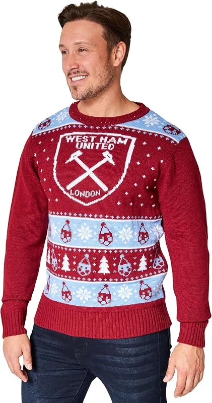 West Ham United FC Jersey Navideño Hombre Fútbol - Suéter de Navidad Hombre de Punto Tallas M-3XL — Ropa Navidad