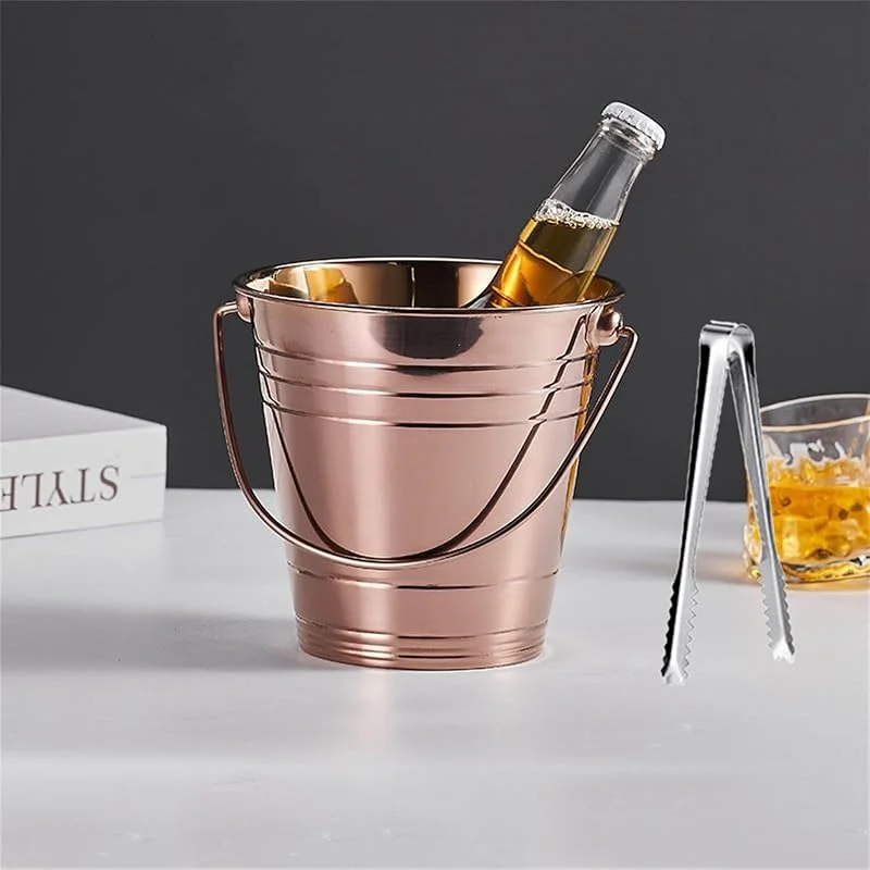 HLZLPYFC Cubiteras para Champagne, Cubeta para Hielo De Acero Inoxidable con Asas, Cubeta para Vino para Fiestas, para Bares, Fiestas, Barbacoas En El Patio Trasero, Picnics Y Acampa, Rose Gold, 1.5L — Vino y mesa festiva