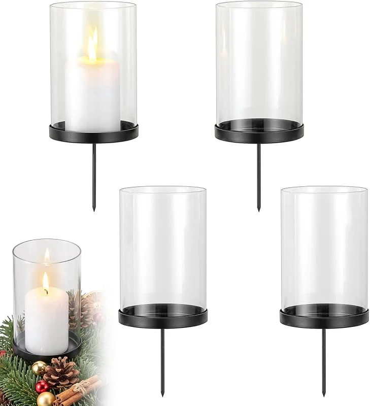 Hewory Corona de Adviento portavelas negro con cilindro de cristal, juego — Adviento y mesa