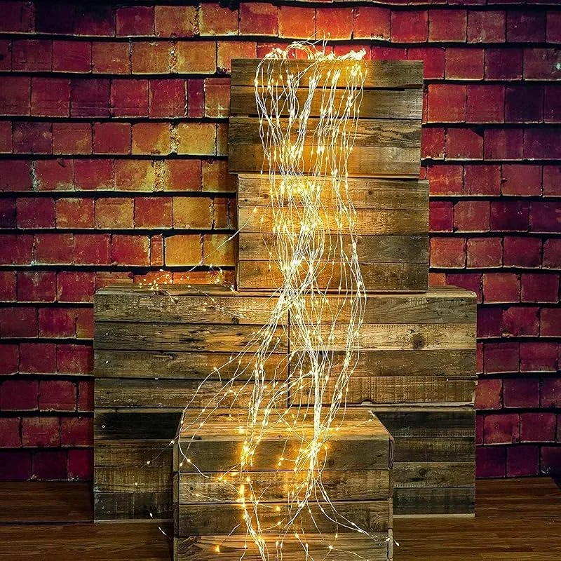 Gresonic Guirnalda de luces para exteriores, cascada, 200 luces LED con corriente, impermeable, para regadera, habitación infantil, camping, balcón, exterior e interior, blanco cálido — Luces Navidad
