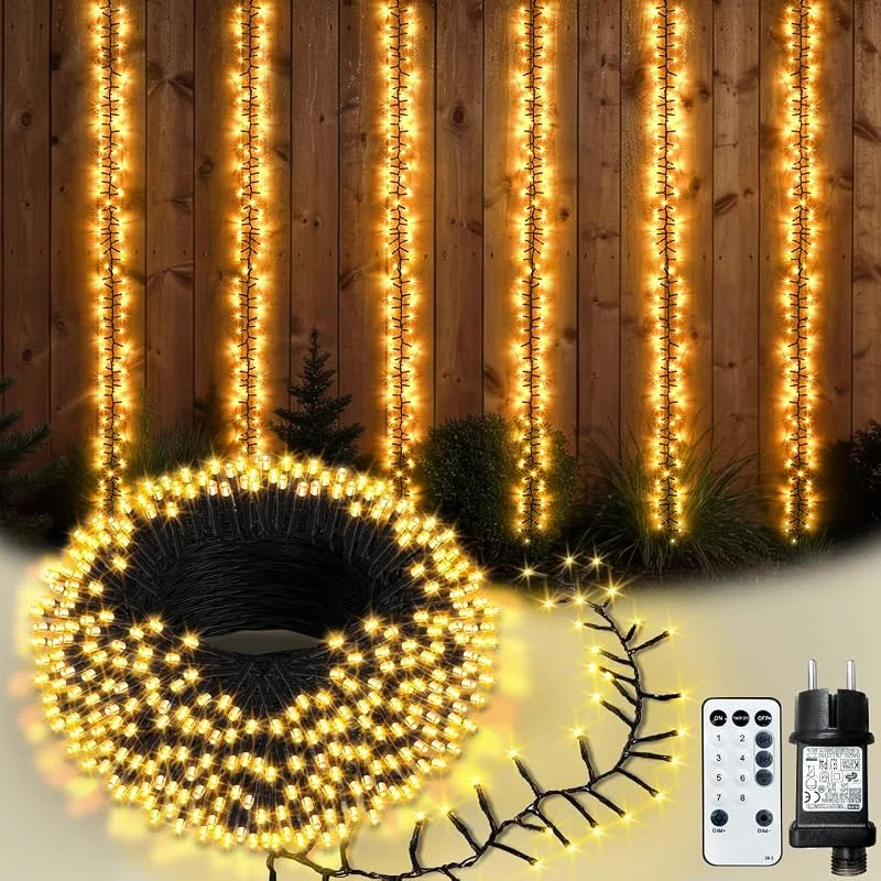 GLOAM Guirnalda Cluster 10 m 500 LED Luces de Navidad Exterior para Árbol — Luces Navidad