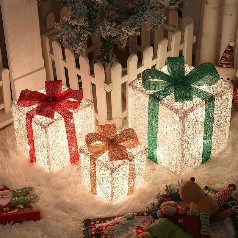 Visita la tienda de Lypumso Lypumso Juego de 3 Cajas de Regalo Navidad con Luces, 50Leds Cajas Decorativas Navidad Iluminadas 8 Modos con Control Remoto, Cajas Regalo LED para Decoracion Navideña, árbol de Navidad, Fiesta — Envoltorio regalo