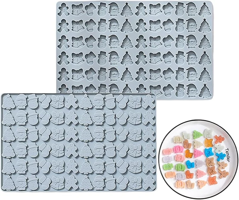 OTKARXUS Moldes de silicona de Navidad, 1 pieza de hombre de jengibre, campana, calcetín, muñeco de nieve, árbol de Navidad, Papá Noel, moldes de chocolate de Navidad, molde de silicona para hornear galletas — Hogar y cocina