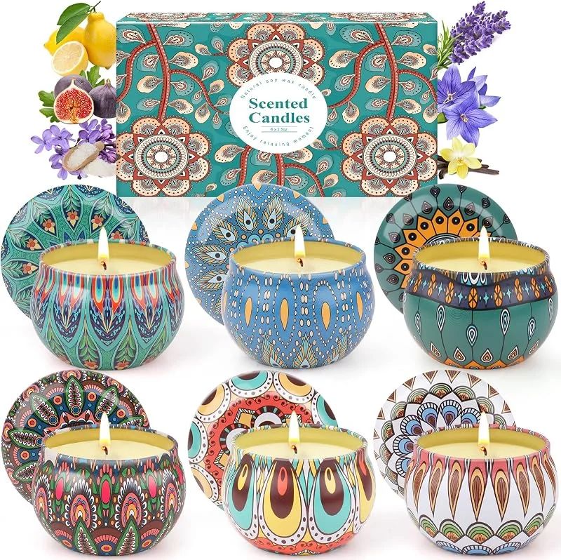 AOTOIE Juego de 6 velas perfumadas para regalo, velas aromáticas regalo Navidad — Cena a la luz de velas