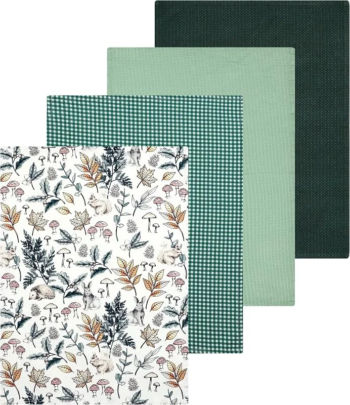 Sleepdown Toalla, Algodón, Verde, 4 x Tea Towels (46cm x 65cm) — Hogar y cocina