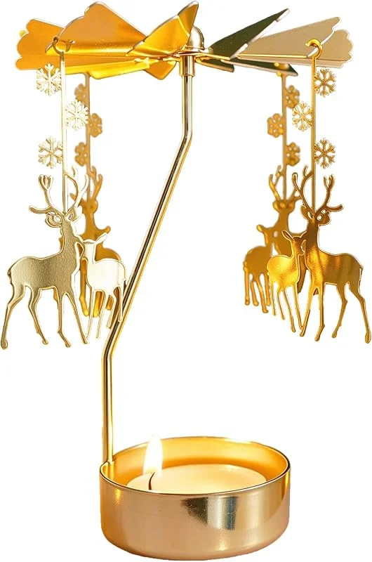 WANGHONGGOGO Giratorio Portavelas Navidad Ciervo Candelabro, Portavelas Flotante Portacandelitas, Adornos Dorado Portavelas para Halloween Navidad Cumpleaños Decoración de Bodas, Velas Portacandelitas — Adviento y mesa