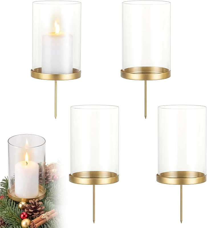 Hewory Corona de Adviento, portavelas, dorado, con cilindro de cristal — Adviento y mesa