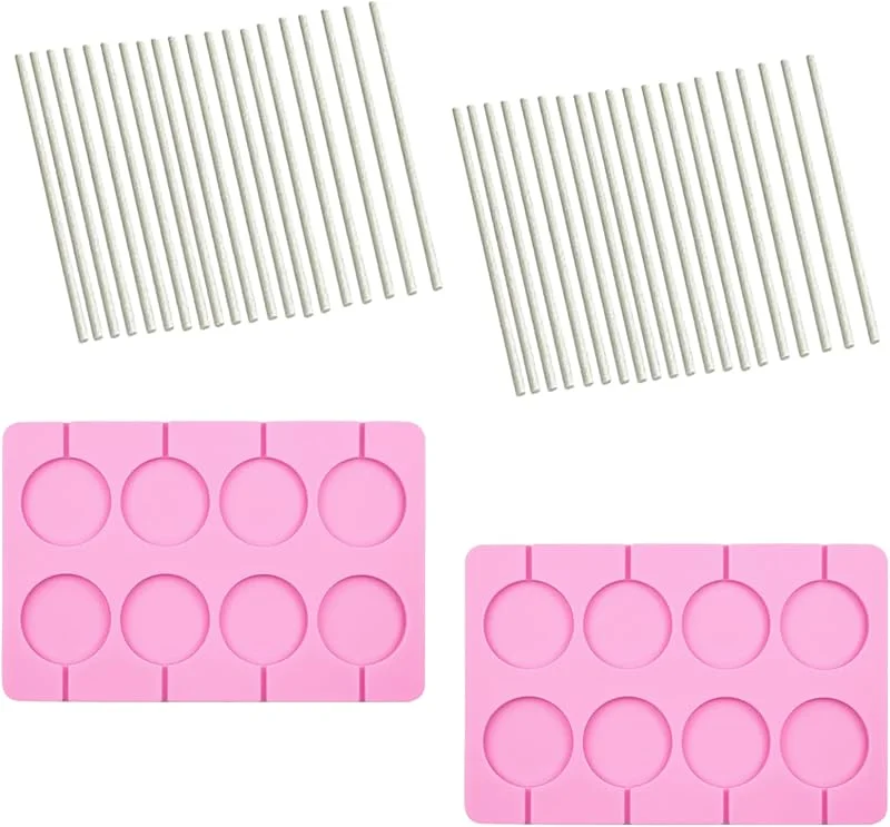 RANYAKE 2 PCS Moldes de Silicona, Moldes para piruletas de chocolate, Moldes piruletas con 50 palitos, Moldes de Silicona para Golosinas Dulces Galleta Chocolate Caramelos — Hogar y cocina