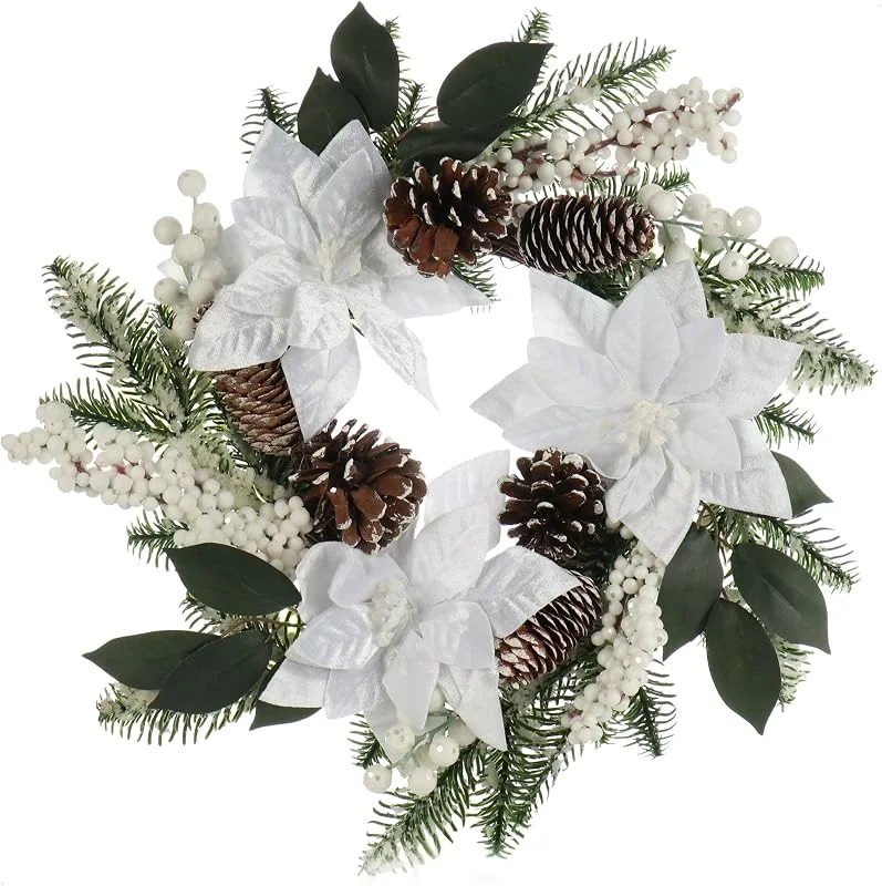 Visita la tienda de com-four COM-FOUR® Corona de Puerta de Navidad, Corona de Adviento con Flores — Decoracion Navidad