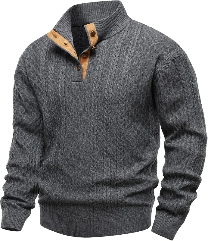 APAELEA Jersey para Hombre Suéter Sudadera De Punto Tejido Grueso para Hombre Suéter con Cuello Alto Jersey con Botones Invierno — Ropa Navidad