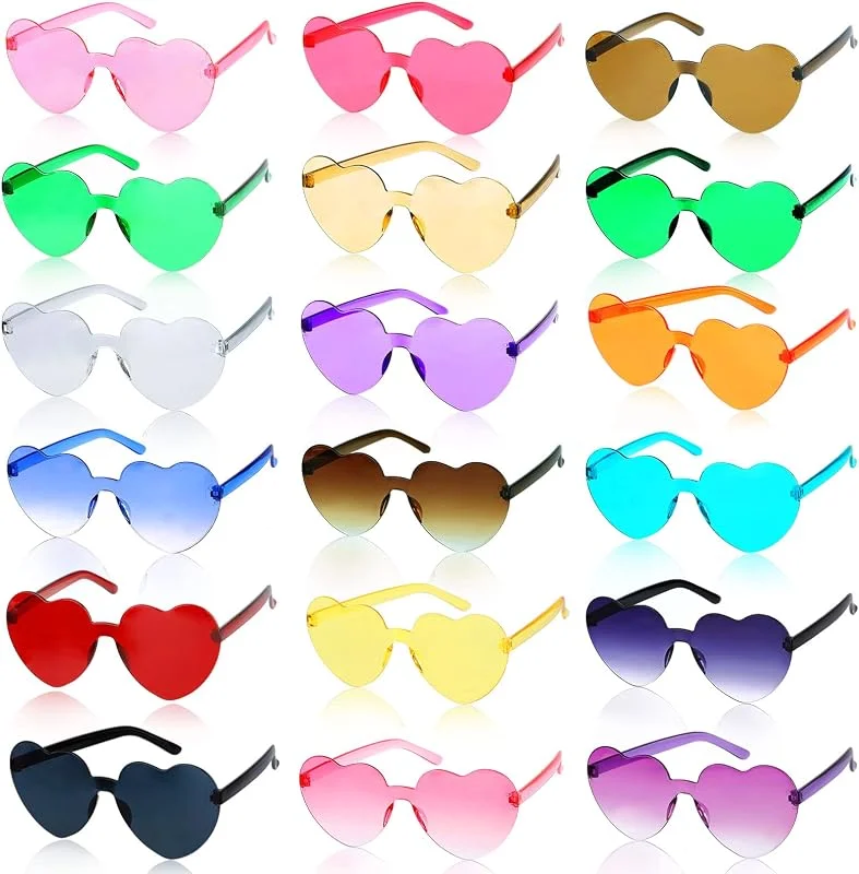 Frasheng 18 Pares de Gafas de Fiesta, Gafas de Sol de corazón, Gafas sin Bordes, Hippy Gafas de Sol, Gafas de Fiesta de Color, Gafas de Disfraz Divertidas, Para Carnaval, de Navidad, Fiesta de Cumpleaños — Ropa Navidad