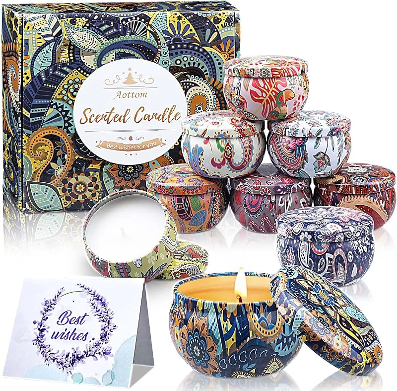 Aottom Velas Perfumadas Juego de 9 Piezas - Regalo de Velas Aromaticas Natural Cera de Soja Aromaterapia Decoración con Tarjeta de Felicitación para Aliviar el Estrés, Navidad, Día de San Valentín y Madre — Cena a la luz de velas