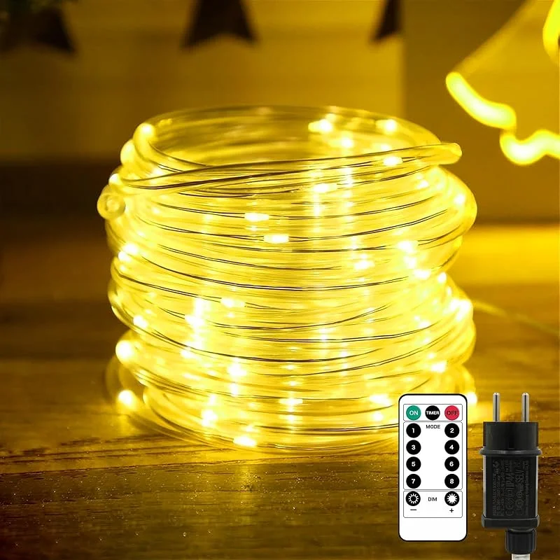 Liyade Cuerda de Luces LED Exterior, 20 m 200 LED Luces de Cuerda Exterior Interior, 8 Modos y Temporizador, Cuerda de Luz Impermeable IP65 Manguera LED Brillo Regulable para Jardín Festival Fiesta Boda — Luces Navidad