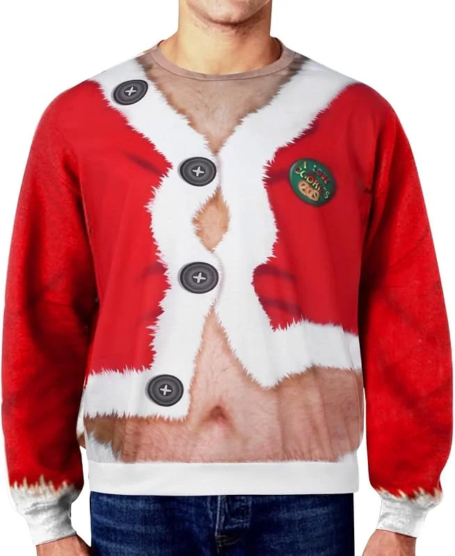 TAGVO Camisetas de Navidad Hombre Camisetas 3D Patrón Impreso Casual T-Shirt de Manga Larga Tops M-5XL — Ropa Navidad