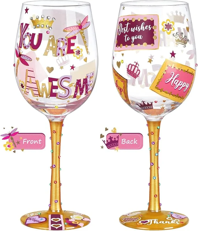 Visita la tienda de NymphFable NymphFable Regalo de agradecimiento Copas Vino Colores Pintada a Mano Personalizada Copa de Vino Tinto 15 oz para Cumpleaños, Bodas, Fiestas de Compromiso (1 unidad) — Vino y mesa festiva