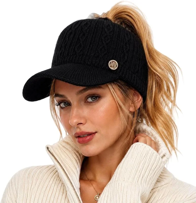 YKDLLF Mujer Gorros de Punto con Agujero para Coleta Otoño Invierno Sombrero — Ropa Navidad