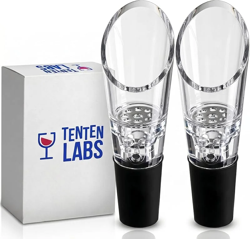 TenTen Labs Aireador de Vino y Decantador de Vino, Pack de 2, Negro — Vino y mesa festiva