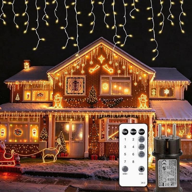 Sanweyter 10M Luces Navidad Exterior, 320LEDS Cortina Luces Navidad Exterior con Control Remoto 8 Modos Decoracion Navidad, Impermeable Luces con Temporizador, Función de Memoria