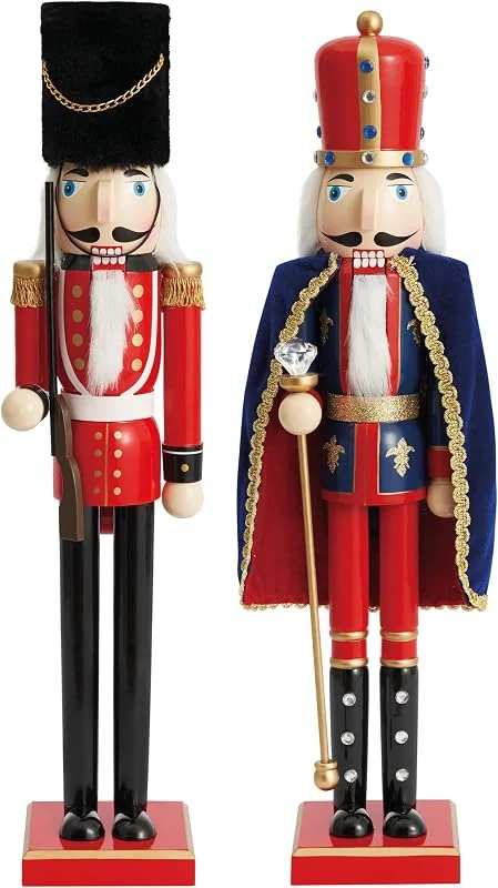 Visita la tienda de THE TWIDDLERS THE TWIDDLERS - 2 Grandes Soldados Cascanueces de Madera, 50cm - Rey y Abejaruco en Colores Festivos - Adornos Tradicionales de Madera de Pino Hechos a Mano, Adornos navideños con Partes móviles — Decoracion Navidad
