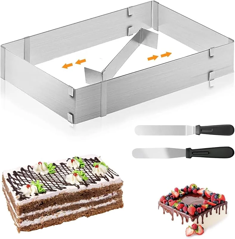 Rdddhur Molde Rectangular Anillo Pastel Hornear, Extensible Para Mousse y Tiramisú, Acero Inoxidable — Hogar y cocina