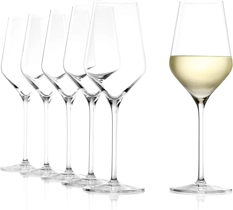 Stölzle Lausitz Copas de Vino Blanco Quatrophil Set de 6, 405 ml – Elegantes Copas para Vino Blanco y Aperitivo – Cáliz de Cristal – Resistentes al Lavavajillas y Fabricadas en Alemania — Vino y mesa festiva