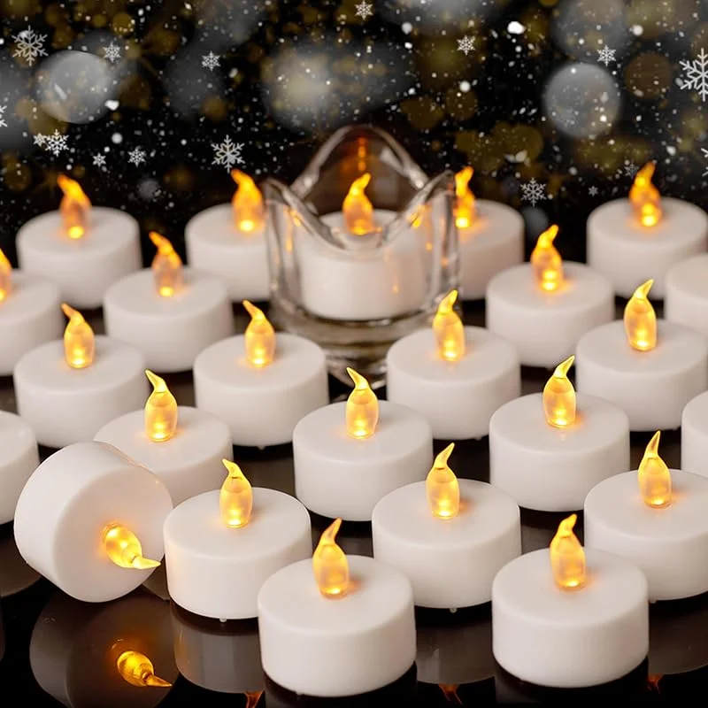 Auralome Velas de Té LED - Vela Efecto Llama 24 Piezas Eléctricas Pilas Pequeñas Falsas Artificiales con Parpadeante Luz Amarillas Decoración para Bodas Fiestas Navidad Pascua Hogar — Luces Navidad