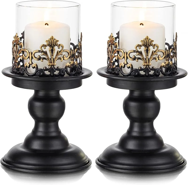Visita la tienda de Sziqiqi Sziqiqi Portavelas de Columna, Negro, para Velas de Pilar, Lote de 2 — Decoracion Navidad