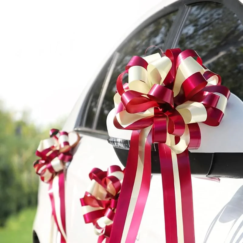Byffoer Lazo de Regalo, 10 Lazo De Regalo Grande para Coche, Cajas Grandes, Envoltorio Regalo Navidad 45cm Decoración Gran Lazo Gigante para De Coche, Boda, Fiesta, Celebración, Rojo-Beige
