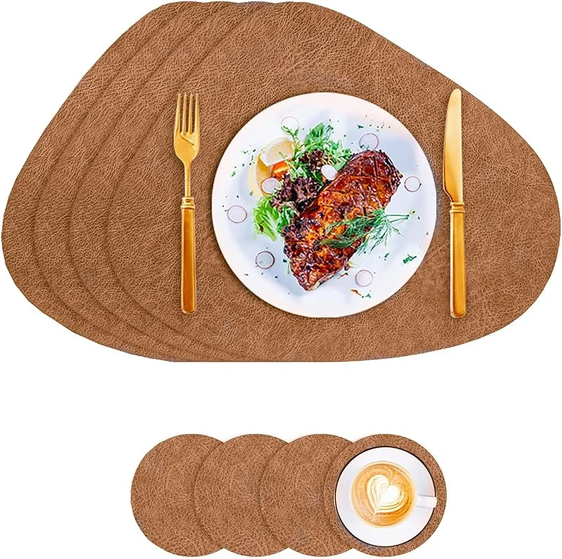 Visita la tienda de VEIZIBEE Manteles Individuales Lavables, Manteles de Individuales Redondos y Posavasos de Cuero, Salvamanteles Individuales Antimanchas de Antideslizantes (Marrón) — Hogar y cocina