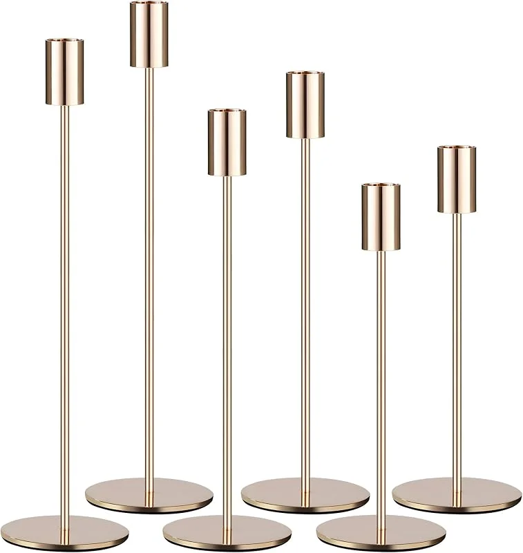 HAOYULUO 6 Pcs Candelabro Dorado, Candelabros Decorativos de Velass, Portavelas de Boda Vintage 33, 28, 23 cm, Decoración del Hogar, Boda, Cena, Aniversario — Cena a la luz de velas