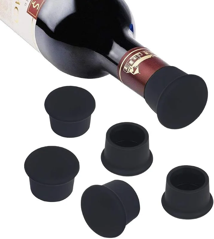 Vicloon Tapones para Botellas, 6 Piezas Tapones de Vino Silicona, Tapa de Botella de Vino Reutilizables para Botellas de Vino y Cerveza, Negro — Vino y mesa festiva