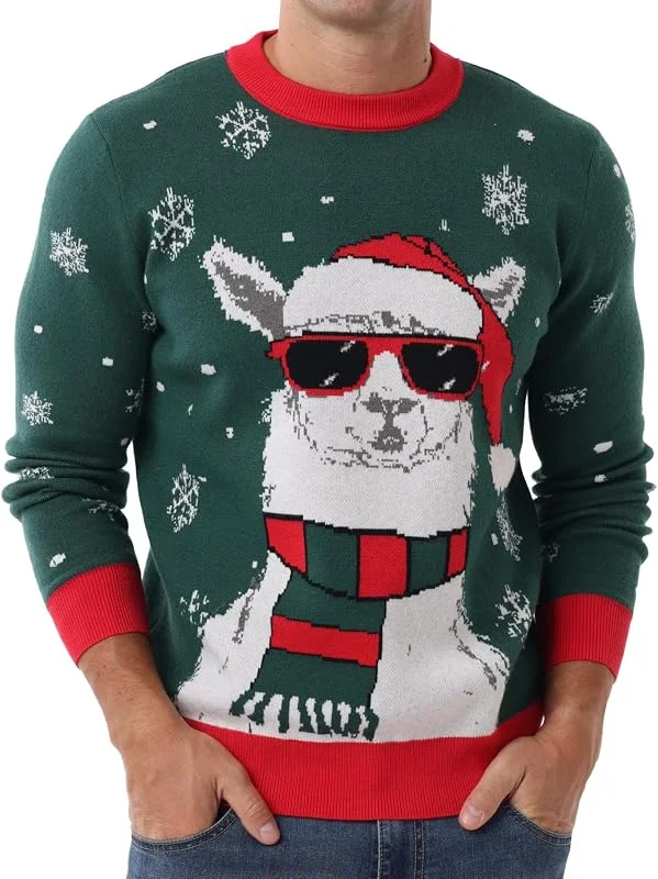 Visita la tienda de PrinStory PrinStory Jersey de Navidad para hombre, cuello redondo, manga larga, estampado navideño, suéter de punto — Ropa Navidad