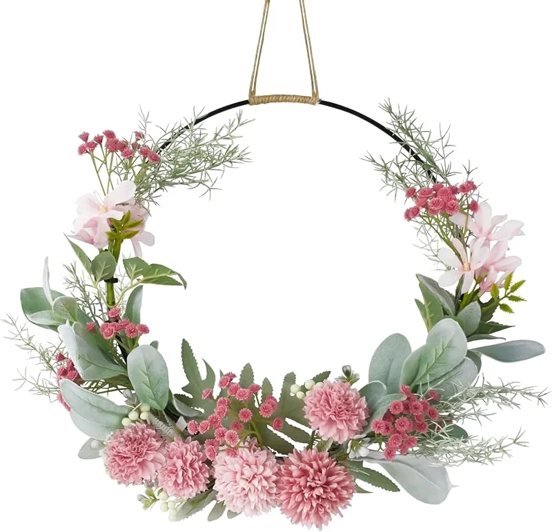 NZZVNZ Corona de Puerta, Guirnalda de Flores Secas, Corona de Pared, Metal, Colgante Corona Flor Seca, Corona para Puerta de Casa, Decoración de Flores Artificiales, para Pascua, Navidad, Boda y Salón — Decoracion Navidad